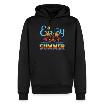 Enjoy the Summer. Reisen, Urlaub, Spaß, Erholung, - Männer Premium Bio Hoodie - Schwarz - Vorne - Nico (187cm)