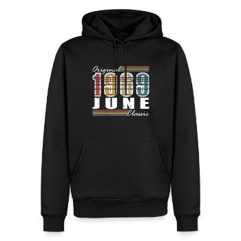 Juin 1969 Cadeau d’anniversaire Juin 1969 Juin 1969 - Sweat à capuche Premium bio Homme - noir - Devant - Nico (187cm)