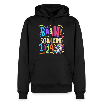 Bääm Schulkind 2024 Einhorn - Männer Premium Bio Hoodie - Schwarz - Vorne - Nico (187cm)