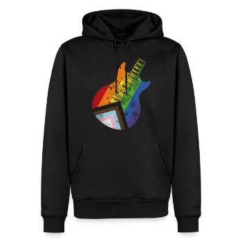 Pride Progress Flag Guitar - Men’s Premium Organic Hoodie - black - Front - Nico (187cm)
