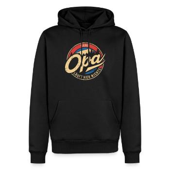 Nothing works here without grandpa, family pride - Men’s Premium Organic Hoodie - black - Front - Nico (187cm)