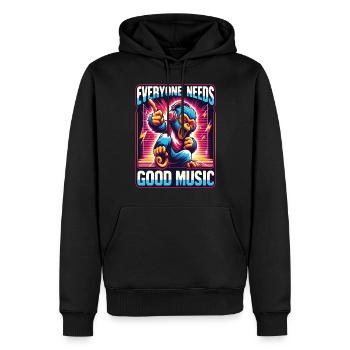 Jeder braucht gute Musik - Funky Monkey Design. - Männer Premium Bio Hoodie - Schwarz - Vorne - Nico (187cm)