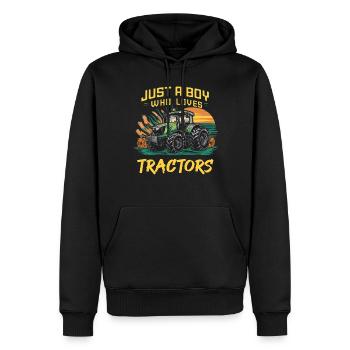 Nur ein Junge, der Traktoren liebt - Männer Premium Bio Hoodie - Schwarz - Vorne - Nico (187cm)