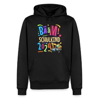 Bääm Schulkind 2024 Bagger - Männer Premium Bio Hoodie - Schwarz - Vorne - Nico (187cm)