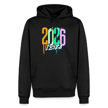 2026 Ibiza - Männer Premium Bio Hoodie - Schwarz - Vorne - Nico (187cm)