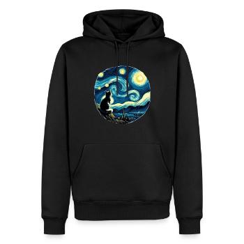 Tableau Nuit étoilée Chat Nuit Lune étoiles Art - Sweat à capuche Premium bio Homme - noir - Devant - Nico (187cm)