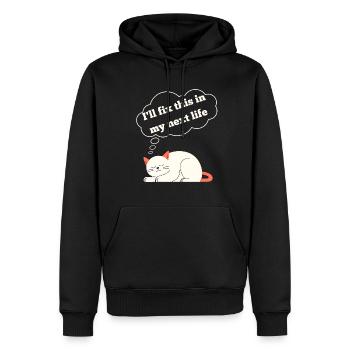 Drôle de chat avec un dicton amusant - Sweat à capuche Premium bio Homme - noir - Devant - Nico (187cm)