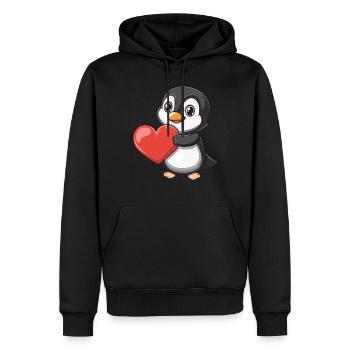 Cute Penguin Holding a Red Heart for Valentine's - Männer Premium Bio Hoodie - Schwarz - Vorne - Nico (187cm)