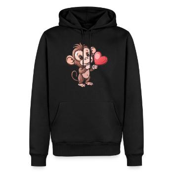 Cute Monkey Holding Heart Illustration - Männer Premium Bio Hoodie - Schwarz - Vorne - Nico (187cm)