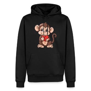 Cute Monkey Holding Red Heart Adorable Animal - Männer Premium Bio Hoodie - Schwarz - Vorne - Nico (187cm)