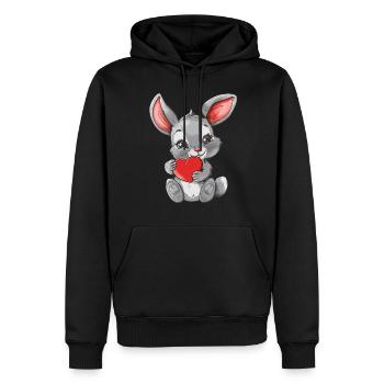 Adorable Bunny Holding Heart - Cute Animal Art - Männer Premium Bio Hoodie - Schwarz - Vorne - Nico (187cm)