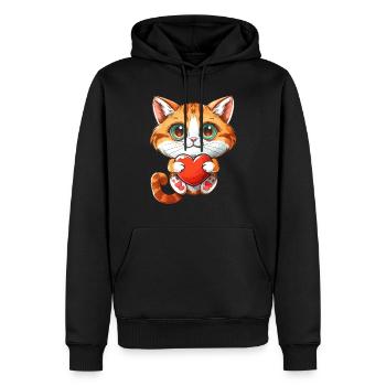 Cute Orange Cat Holding Heart Adorable - Männer Premium Bio Hoodie - Schwarz - Vorne - Nico (187cm)