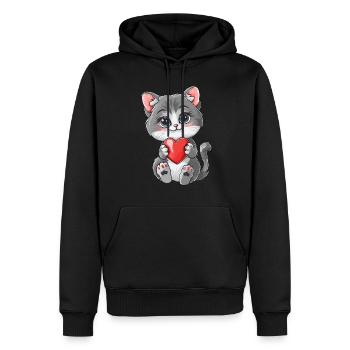 Cute Kitten Holding Heart Adorable Cat Art for - Männer Premium Bio Hoodie - Schwarz - Vorne - Nico (187cm)