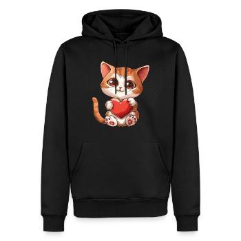 Adorable Kitten Holding Heart With Big Eyes - Männer Premium Bio Hoodie - Schwarz - Vorne - Nico (187cm)