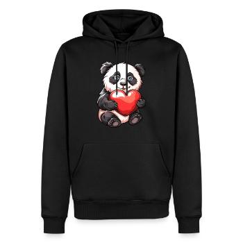 Adorable Panda tenant une illustration de dessin animé de coeur - Sweat à capuche Premium bio Homme - noir - Devant - Nico (187cm)