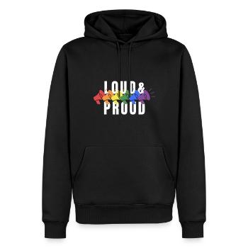 PRIDE Loud and PROUD white - Männer Premium Bio Hoodie - Schwarz - Vorne - Nico (187cm)