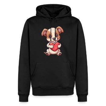 Adorable chiot tenant une illustration de coeur pour chien - Sweat à capuche Premium bio Homme - noir - Devant - Nico (187cm)