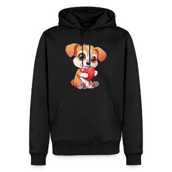 Adorable Puppy Holding Heart - Cute and Lovable - Männer Premium Bio Hoodie - Schwarz - Vorne - Nico (187cm)