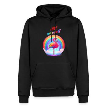 Mois de la fierté Flamingo Rainbow Love Yourself Fun - Sweat à capuche Premium bio Homme - noir - Devant - Nico (187cm)