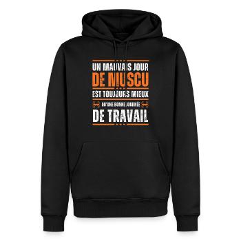 Un mauvais jour de muscu Idée cadeau - Sweat à capuche Premium bio Homme - noir - Devant - Nico (187cm)