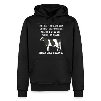 On dit que les vaches sont mauvaises pour l’environnement. Tout - Sweat à capuche Premium bio Homme - noir - Devant - Nico (187cm)