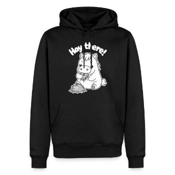 Du foin là-bas ! Illustration de poney mignon mangeant du foin - Sweat à capuche Premium bio Homme - noir - Devant - Nico (187cm)