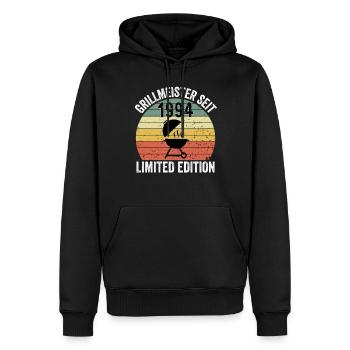 30e anniversaire - Grillmeister depuis 1994 - Sweat à capuche Premium bio Homme - noir - Devant - Nico (187cm)