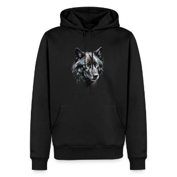 Majestätisches Aquarell Schwarzer Wolf - Nachtschöne Schönheit - Männer Premium Bio Hoodie - Schwarz - Vorne - Nico (187cm)