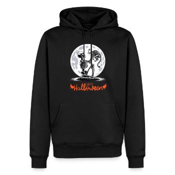 Happy Halloween Skelett Katze Vollmond Nacht - Männer Premium Bio Hoodie - Schwarz - Vorne - Nico (187cm)