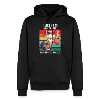 Coffee Cat Caffeine Retro Office Colleague Funny - Men’s Premium Organic Hoodie - black - Front - Nico (187cm)