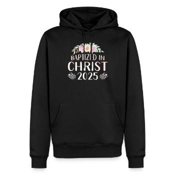 Getauft In Christus 2025 Blumenmuster - Männer Premium Bio Hoodie - Schwarz - Vorne - Nico (187cm)