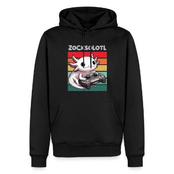 Gamer Axolotl Nerd Rétro Ordinateur Jeu vidéo Drôle - Sweat à capuche Premium bio Homme - noir - Devant - Nico (187cm)