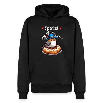 Bayern Spatzl Bleu-Blanc Montagnes Pain D’épice Coeur Drôle - Sweat à capuche Premium bio Homme - noir - Devant - Nico (187cm)