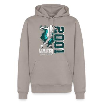 2001 Fußball Limited Edition Geburtstag - Männer Premium Bio Hoodie - Taupe - Vorne - Nico (187cm)