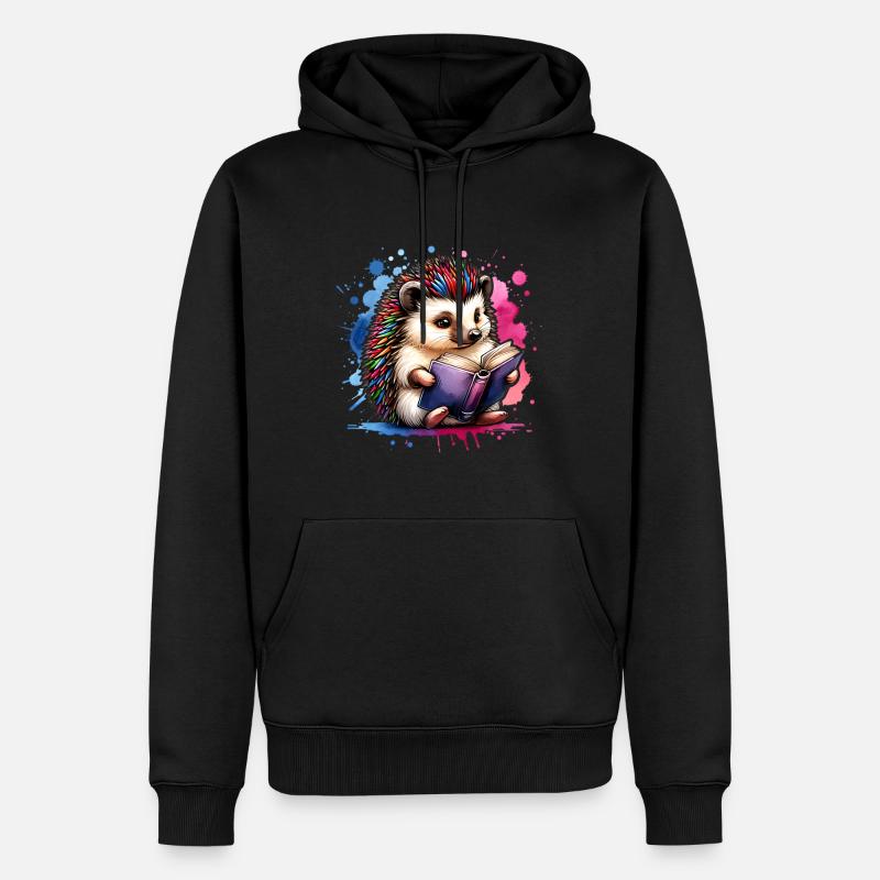 Igel Lesen Bücher Buch - Männer Premium Bio Hoodie - Schwarz