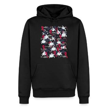 Ray, shark, dolphin, sea turtle, seahorse - Men’s Premium Organic Hoodie - black - Front - Nico (187cm)