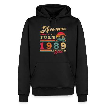 Anniversaire Juillet 1989 Année 1989 Juillet Année 1989 - Sweat à capuche Premium bio Homme - noir - Devant - Nico (187cm)