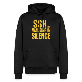 SSH... Walk In Silence - Tendance de la marche silencieuse - Sweat à capuche Premium bio Homme - noir - Devant - Nico (187cm)