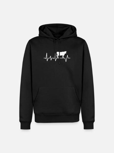 Heartbeat Design with Cow - Men’s Premium Organic Hoodie - black