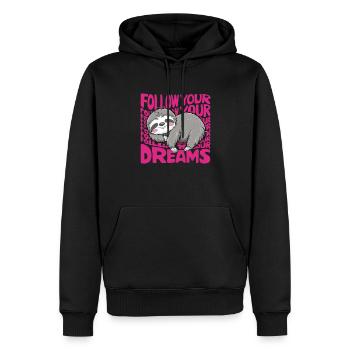 Follow your dreams offizielles Schlafshirt - Männer Premium Bio Hoodie - Schwarz - Vorne - Nico (187cm)