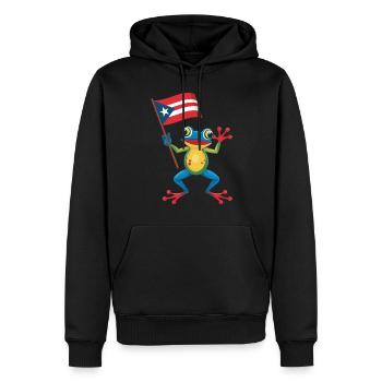 Porto Rico Drapeau Coqui Grenouille avec drapeau - Sweat à capuche Premium bio Homme - noir - Devant - Nico (187cm)