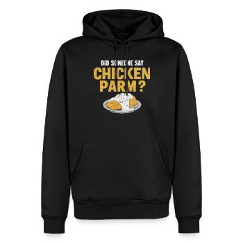 Quelqu’un a-t-il dit poulet parm ? Poulet Parme - Sweat à capuche Premium bio Homme - noir - Devant - Nico (187cm)