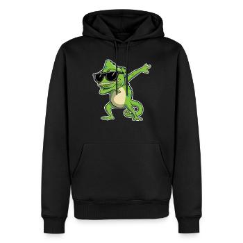 Chameleon dabbing with sunglasses - Men’s Premium Organic Hoodie - black - Front - Nico (187cm)