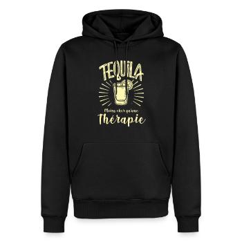 tequila moins cher qu'une thérapie - Sweat à capuche Premium bio Homme - noir - Devant - Nico (187cm)