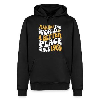1969 Anniversaire Vintage Hippie Groovy - Sweat à capuche Premium bio Homme - noir - Devant - Nico (187cm)