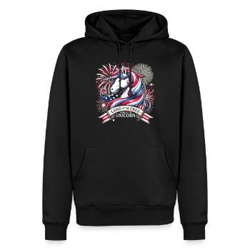 Patriotisme magique Licorne américaine États-Unis - Sweat à capuche Premium bio Homme - noir - Devant - Nico (187cm)