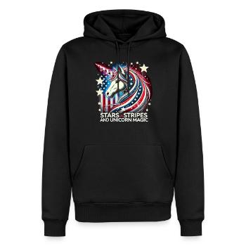 Patriotisme magique Licorne américaine États-Unis - Sweat à capuche Premium bio Homme - noir - Devant - Nico (187cm)