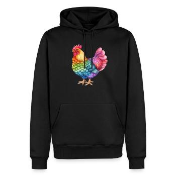 Buntes Huhn Regenbogen - Farbenfrohes Hühnerleben - Männer Premium Bio Hoodie - Schwarz - Vorne - Nico (187cm)