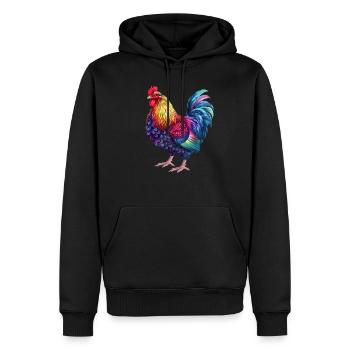 Hahn Regenbogen – Bunte Farbenpracht - Männer Premium Bio Hoodie - Schwarz - Vorne - Nico (187cm)