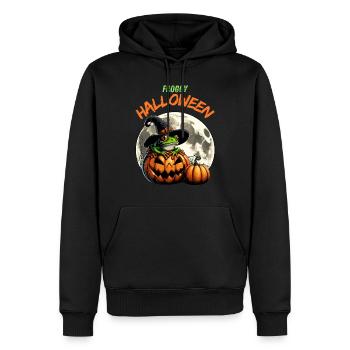 Halloween grenouille citrouille sorcière sorcière chapeau de sorcière drôle de lune - Sweat à capuche Premium bio Homme - noir - Devant - Nico (187cm)